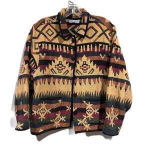 Vintage 90s Jane Ashley Multicolor Aztec Southwestern Tapestry Jacket
